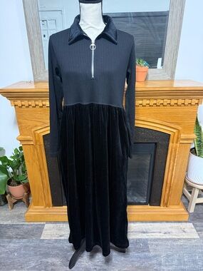 Erika vintage whimsigoth goth gothic black velvet dress new longsleeves